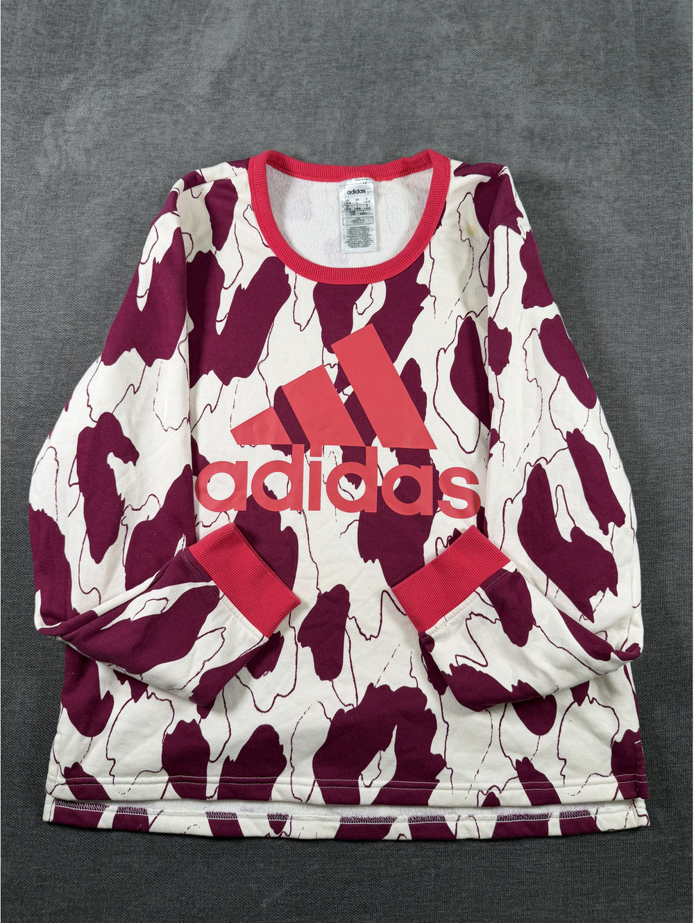 Adidas x Zoe Saldana Sweatshirt with Burgundy and Cream Pattern, Size L